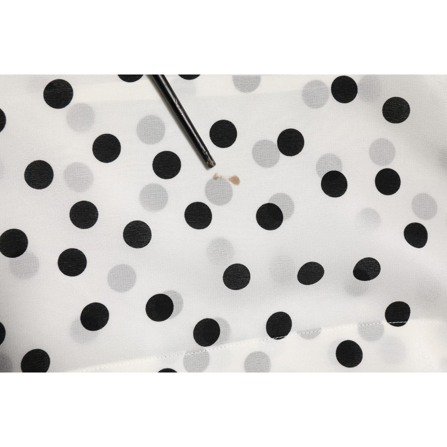 Dolce & Gabbana White Black Dotted Silk Long Sleeves Top
