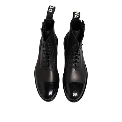 Dolce & Gabbana Brown Black Lace Up Mid Calf Men Boots Shoes