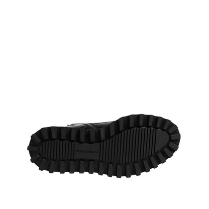 Dolce & Gabbana Black Leather Lace Up Mid Calf Boots Shoes