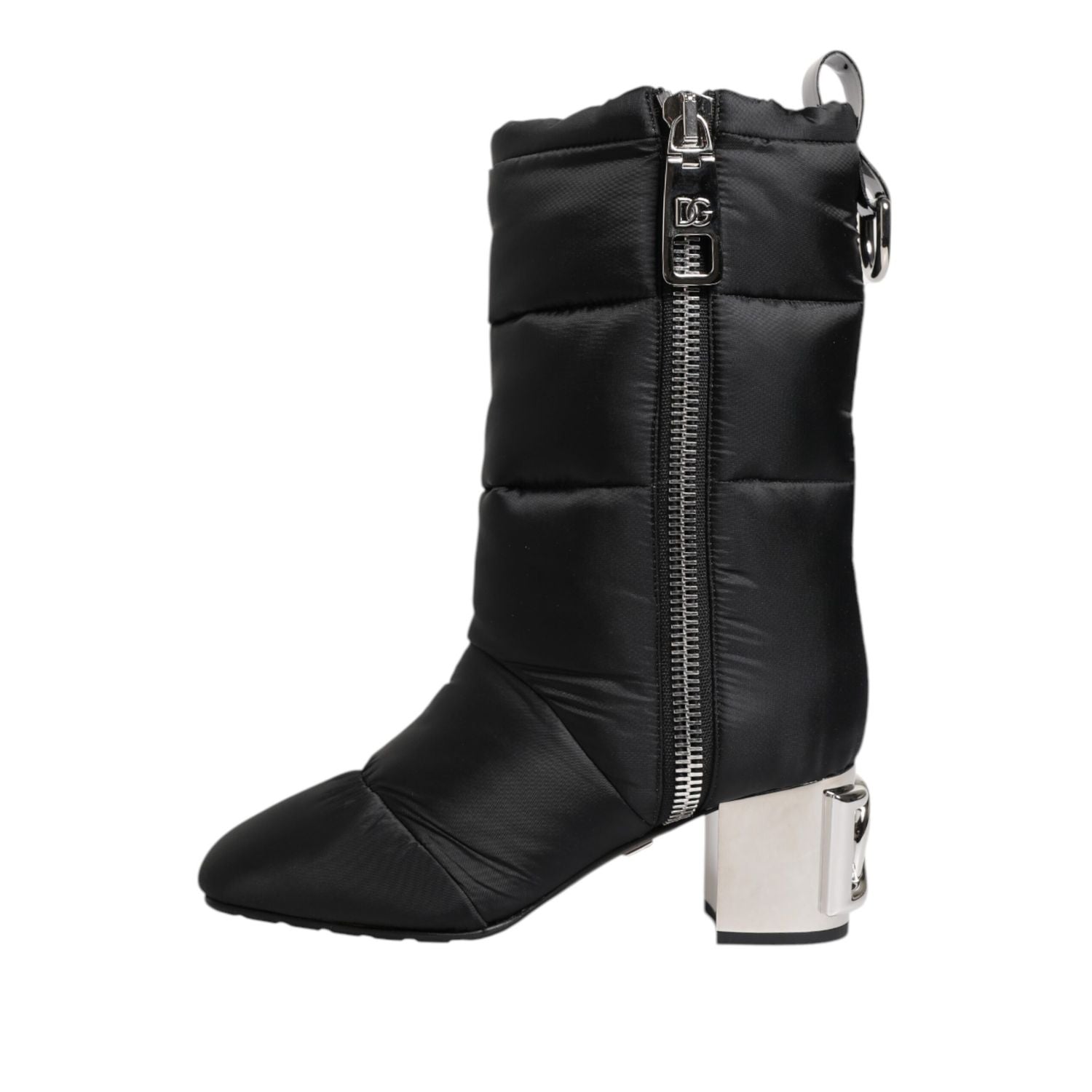 Dolce & Gabbana Black Padded Mid Calf Logo Heel Boots Shoes