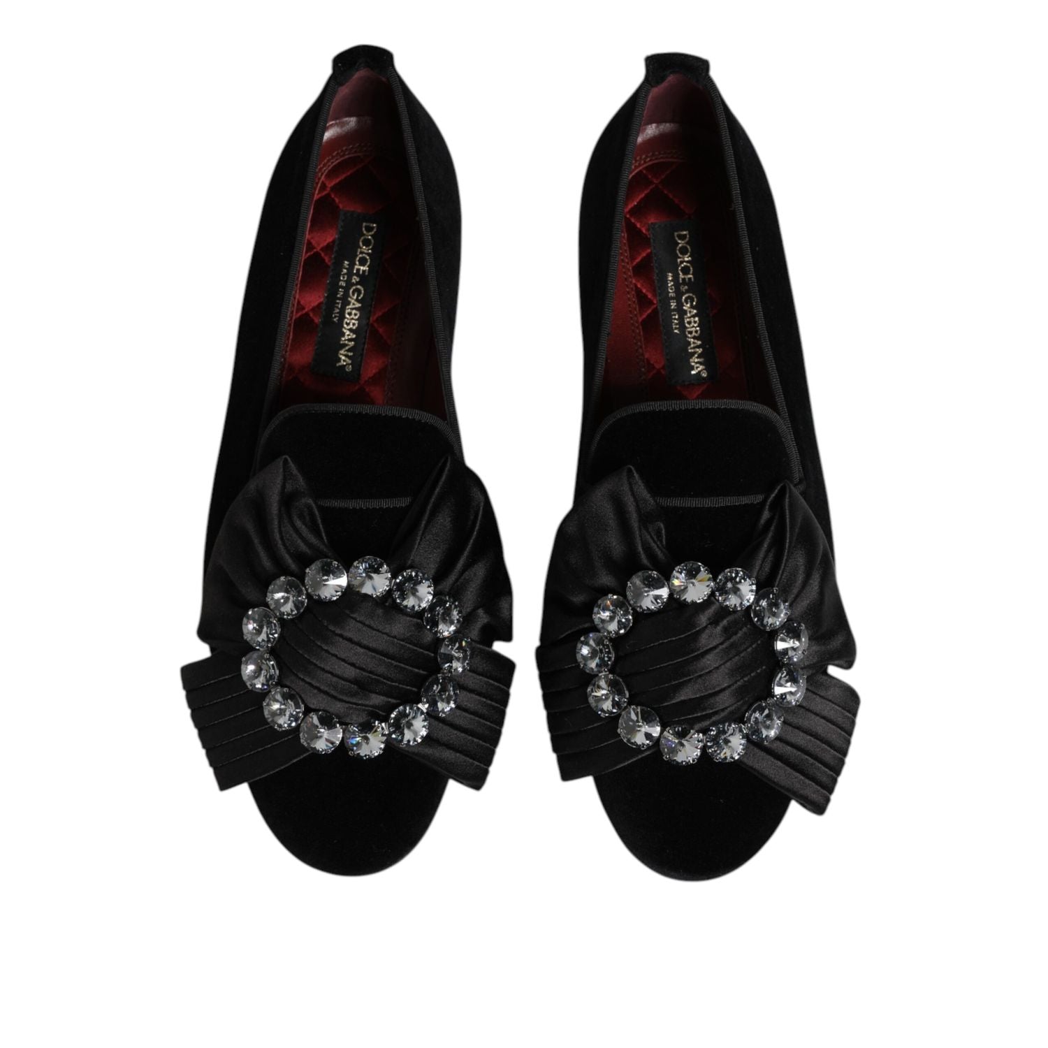 Dolce & Gabbana Black VATICANO Crystal Ribbon Slip On Shoes