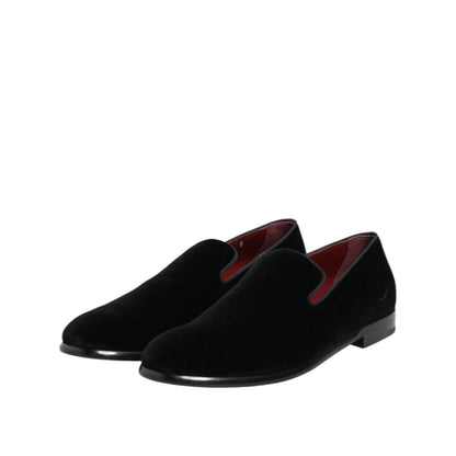 Dolce & Gabbana Black Velvet Loafers Formal Men Dress Shoes