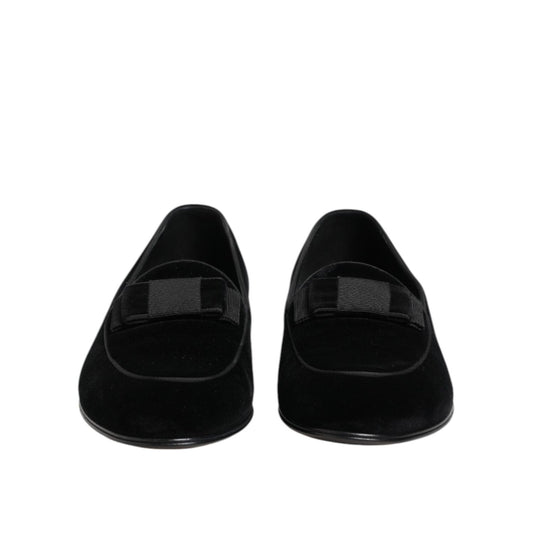 Dolce & Gabbana Black Velvet Loafers Formal Men Dress Shoes MV7672-42