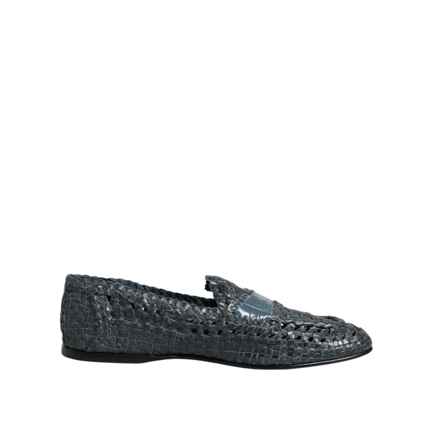 Dolce & Gabbana Blue Woven Raffia Slip On Loafers Shoes