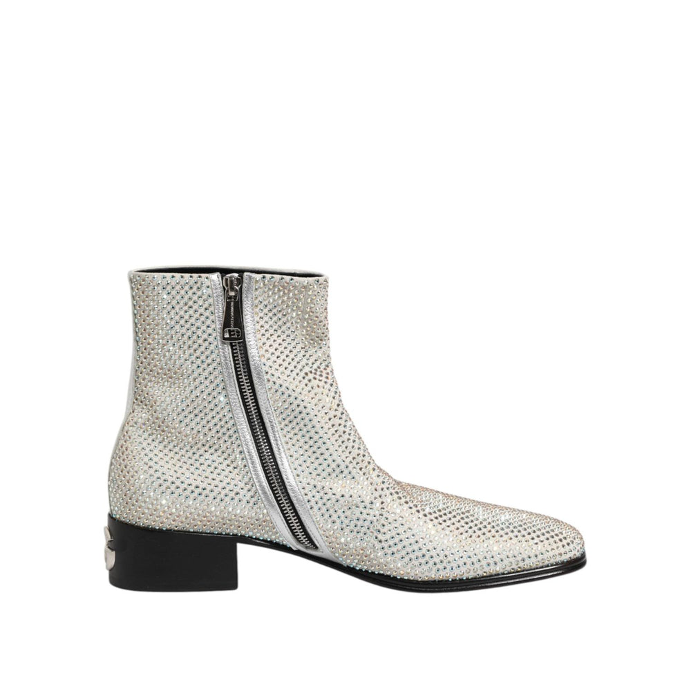 Dolce & Gabbana White Strass DG Logo Heels Ankle Boots Shoes MV7707-45