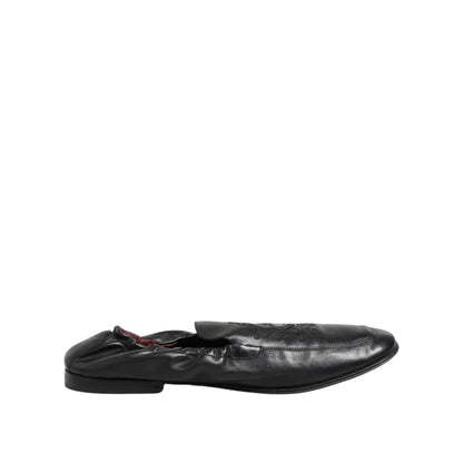 Dolce & Gabbana Black Leather Slip On Men Flat Loafers Shoes