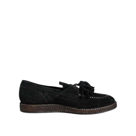Dolce & Gabbana Black Suede Tassel Embellished Loafers Shoes