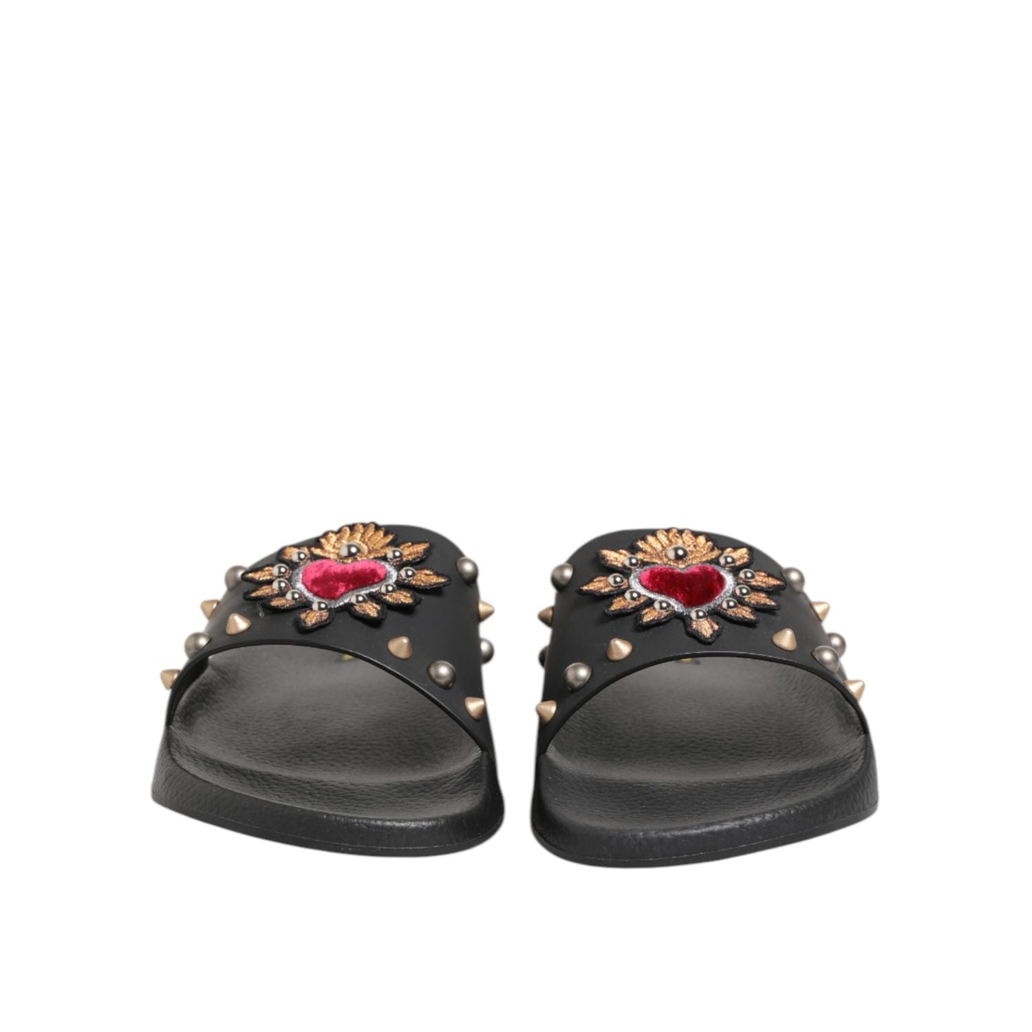 Dolce & Gabbana Black Rubber Sacred Heart Slides Men Beachwear Shoes