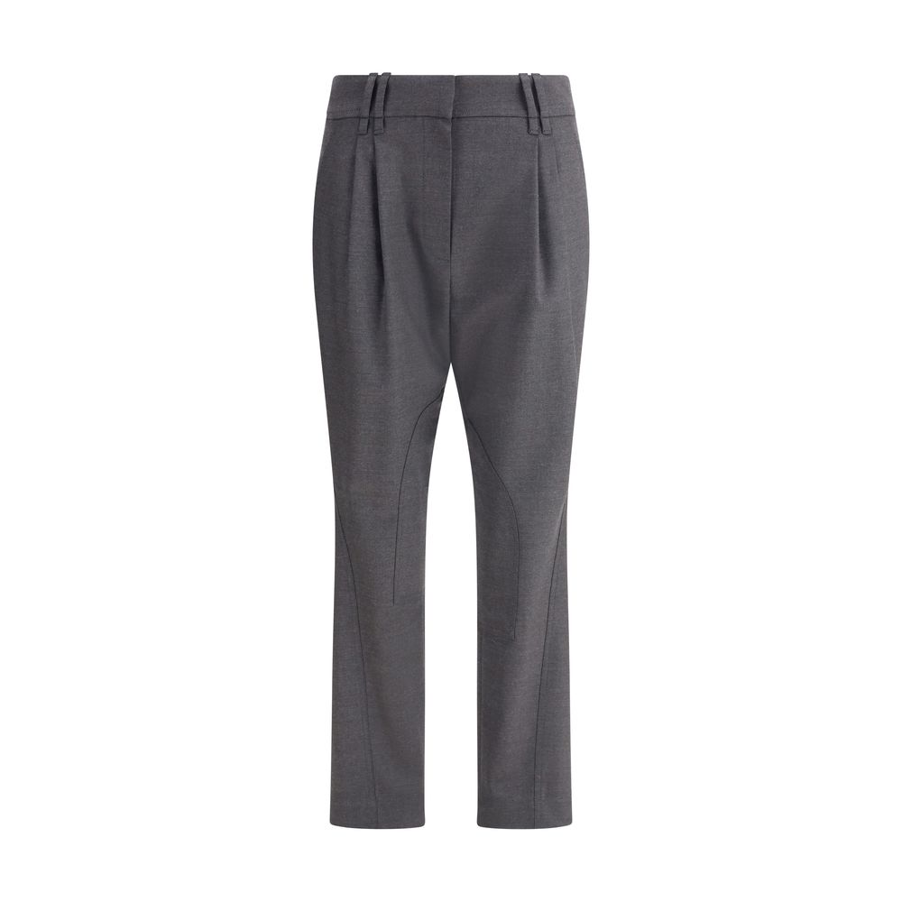 Brunello Cucinelli Yellow Fleece Wool Casual Pants with mid-rise waist and elegant design, rear view, emphasizing refined style and comfort.