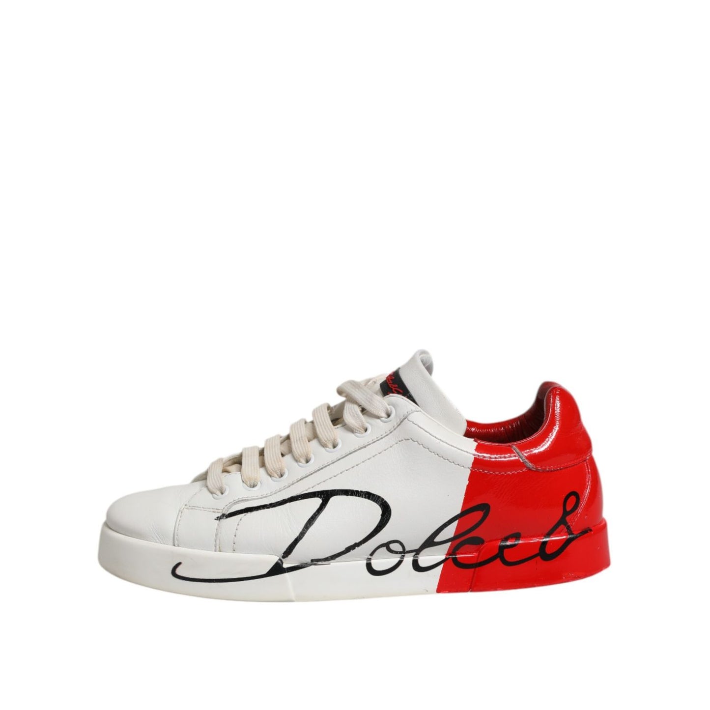 Dolce & Gabbana White Red Leather Logo Low Top Sneakers Shoes