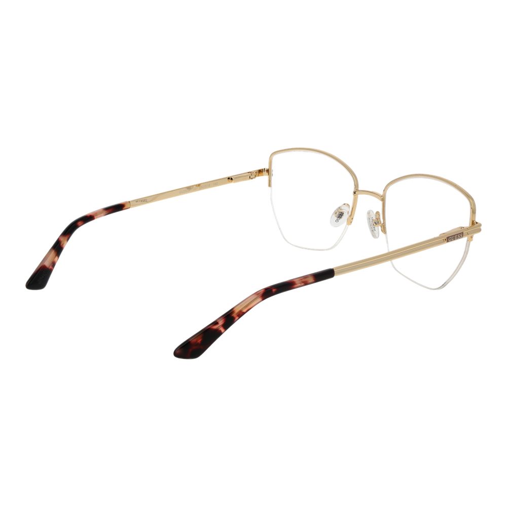 Guess Beige Women Glasses Frame half-rim metal with demo lenses, spring hinge, square style, includes branded case, size 53-18-140.