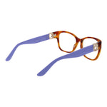 Guess Brown Women Glasses Frame with brown acetate full-rim rectangular design and purple temples, includes branded case. Size 54-16-140.