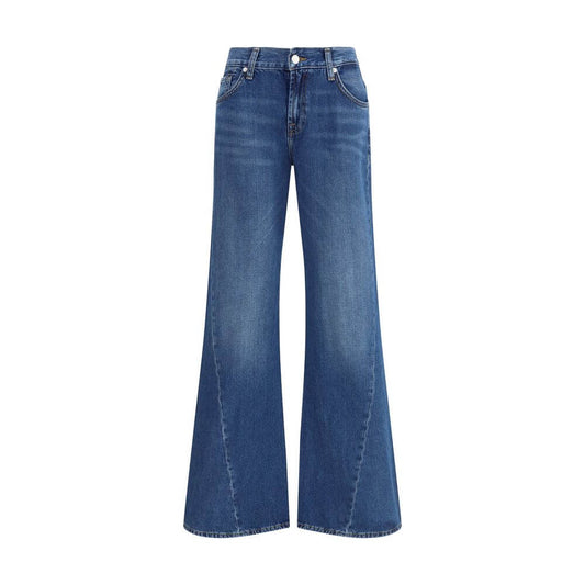 7FOR Blue Cotton Flared Jeans with five-pocket design, dark blue denim, light shading, and flared silhouette. AW25 Regular fit.