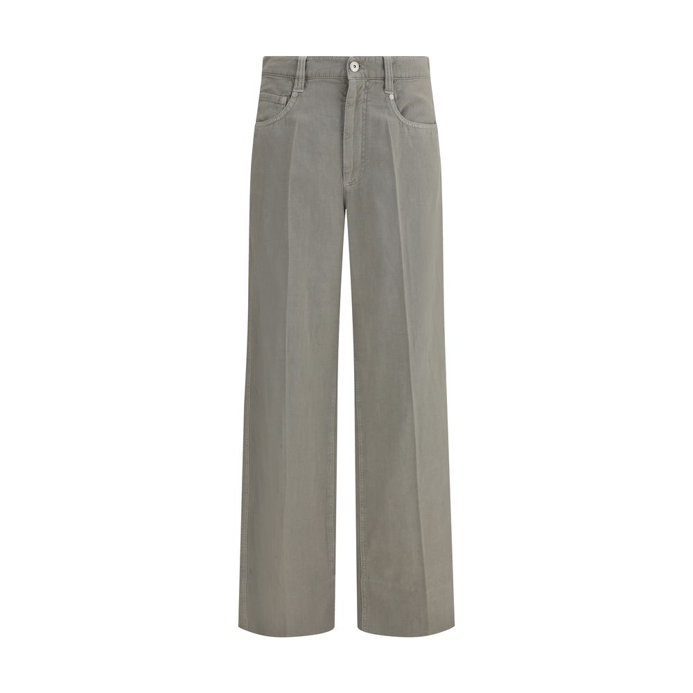 Brunello Cucinelli Bicolor Cotton Relaxed Fit Jeans with wide-leg design and appliquéd jewel belt loops for a stylish, comfortable look.