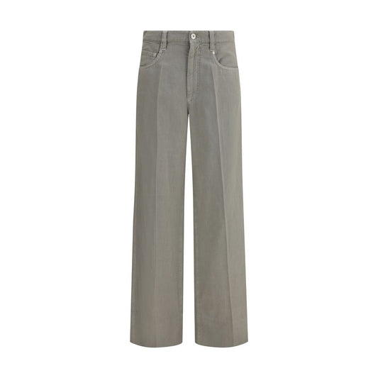 Brunello Cucinelli Bicolor Cotton Relaxed Fit Jeans with wide-leg design and jewel-embellished belt loops.