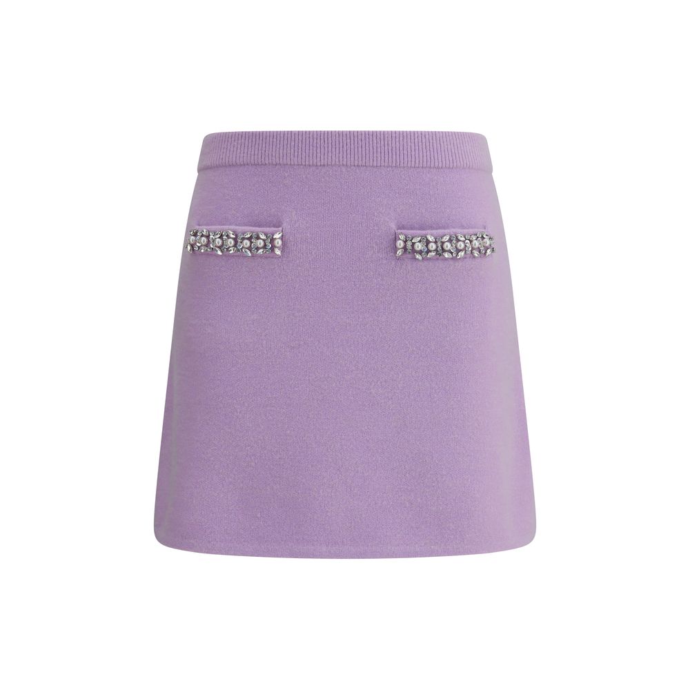 Self-Portrait Purple Viscose Mini Skirt with jewel embellishments and slit pockets, featuring a stretch elastic waistband for comfort.