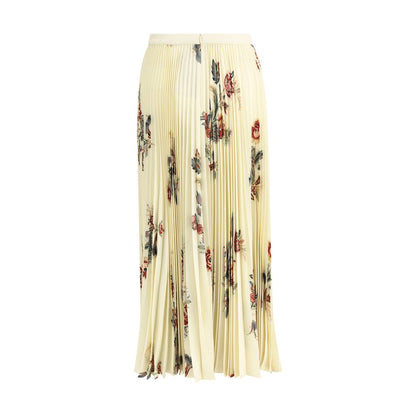 Etro Yellow Polyester Midi Skirt with pleated design and floral print, highlighting high-waisted style and sablé fabric for AW25 season.