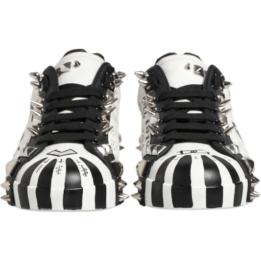 Dolce & Gabbana Black White Studded Low Top Sneakers Shoes MV7609-41