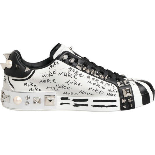 Dolce & Gabbana Black White Studded Low Top Sneakers Shoes MV7609-41