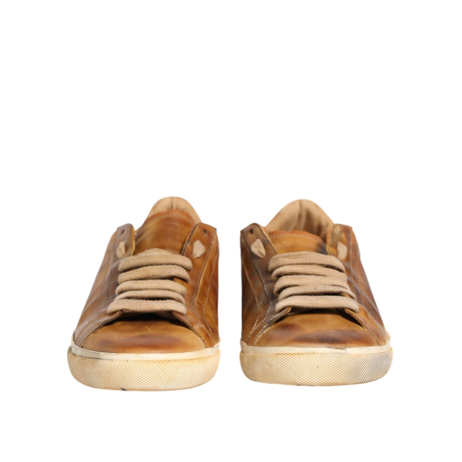 Dolce & Gabbana Brown Leather Low Top Men Sneakers Shoes