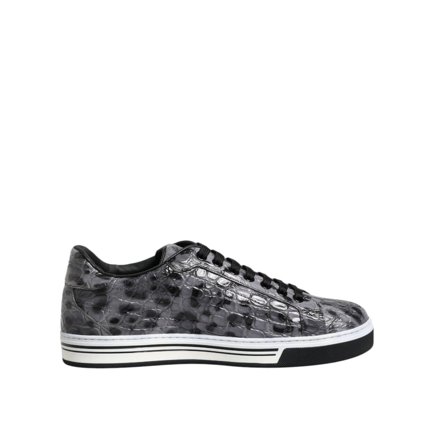 Dolce & Gabbana Gray Leather Leopard Low Top Sneakers Shoes