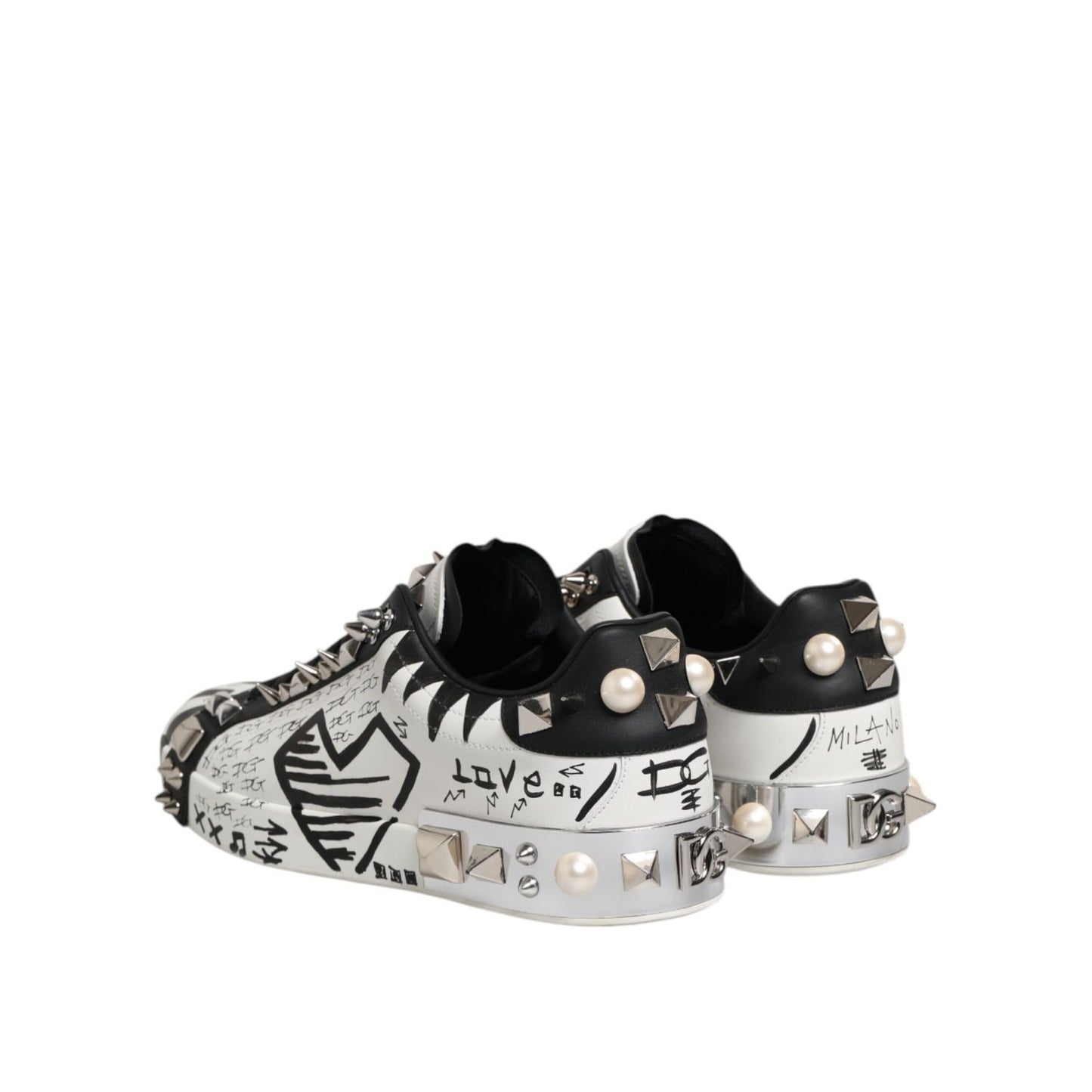 Dolce & Gabbana Black White Studded Low Top Sneakers Shoes