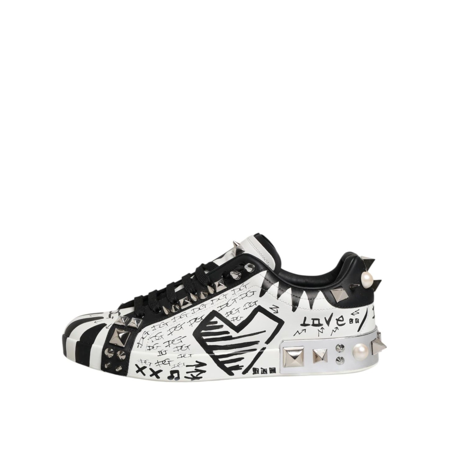 Dolce & Gabbana Black White Studded Low Top Sneakers Shoes