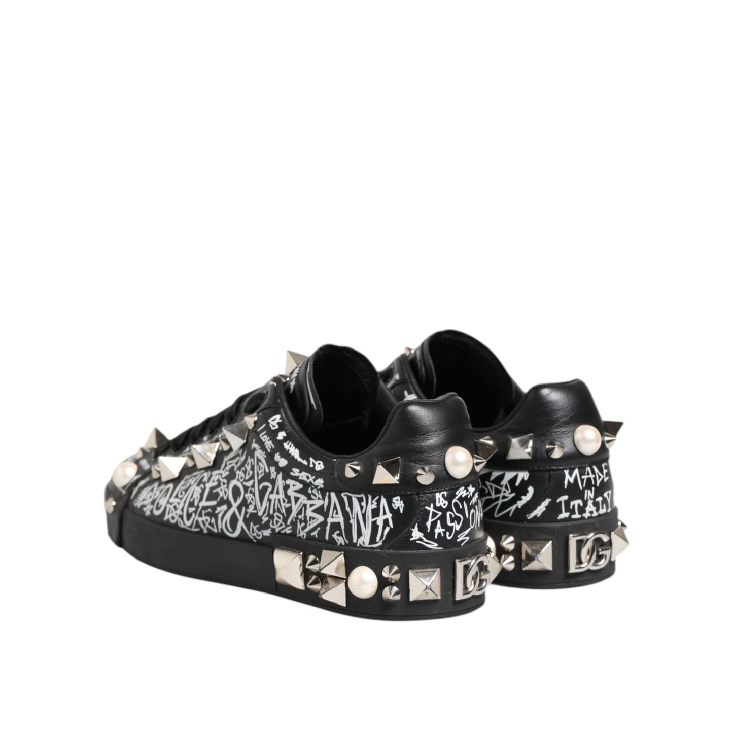 Dolce & Gabbana Black Portofino Stud Embellished Sneakers Shoes