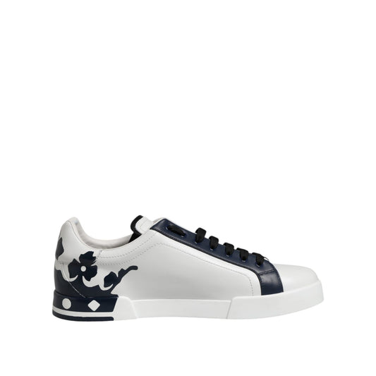 Dolce & Gabbana White Blue Crown Low Top Sneakers Shoes