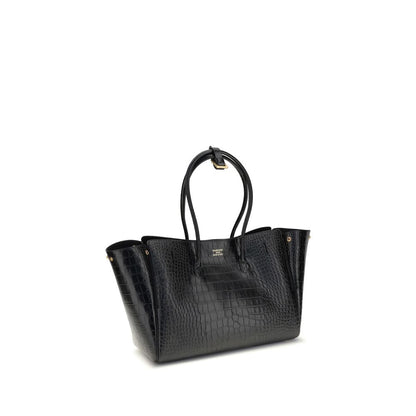Balenciaga Black Calf Leather Bos Taurus Shoulder Bag with crocodile-effect leather and gold hardware