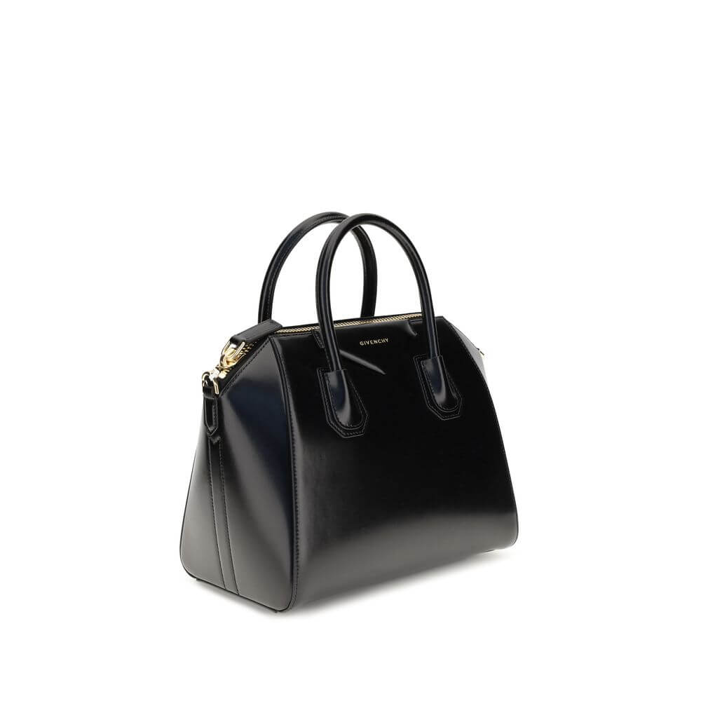 Givenchy Black Calf Leather Bos Taurus Handbag with gold finish details, showing a refined design and embossed signature.