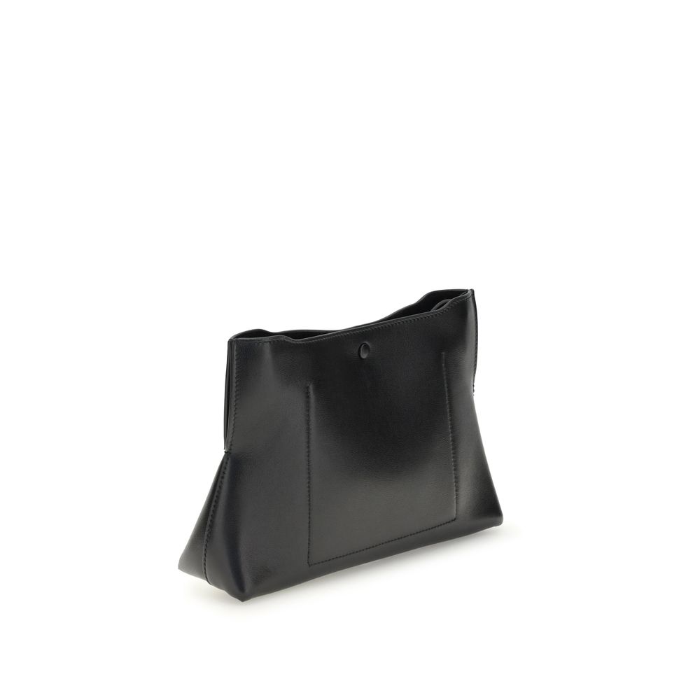 Givenchy Black Calf Leather Bos Taurus Clutch Bag with magnetic closure and gold-printed logo, showcasing back view.