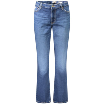 Guess Jeans Blue Cotton Women's Straight Jean with mid rise and classic five-pocket design.