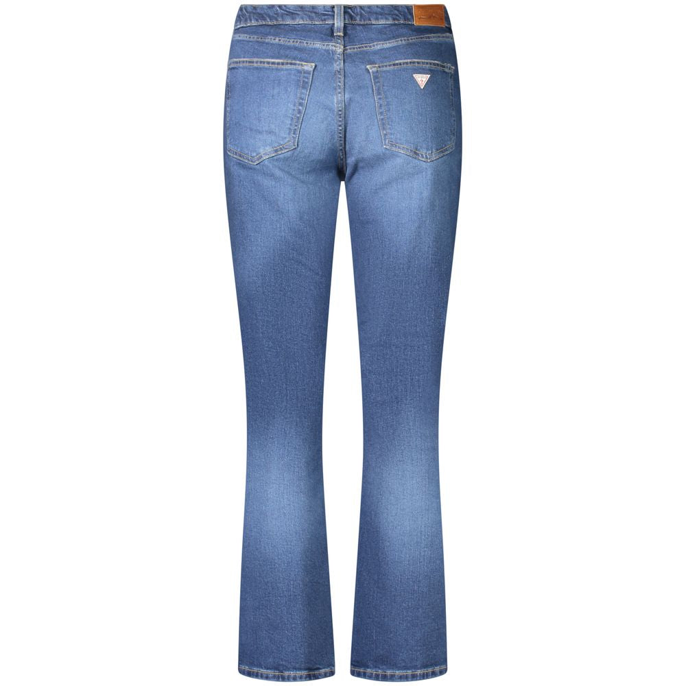 Guess Jeans Blue Cotton Women's Straight Jean back view with five pockets and iconic logo, crafted with cotton and spandex for comfort.