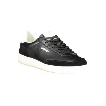 Blauer Black Leather Men Sneaker with white sole and iconic logo for urban sophistication and comfort.