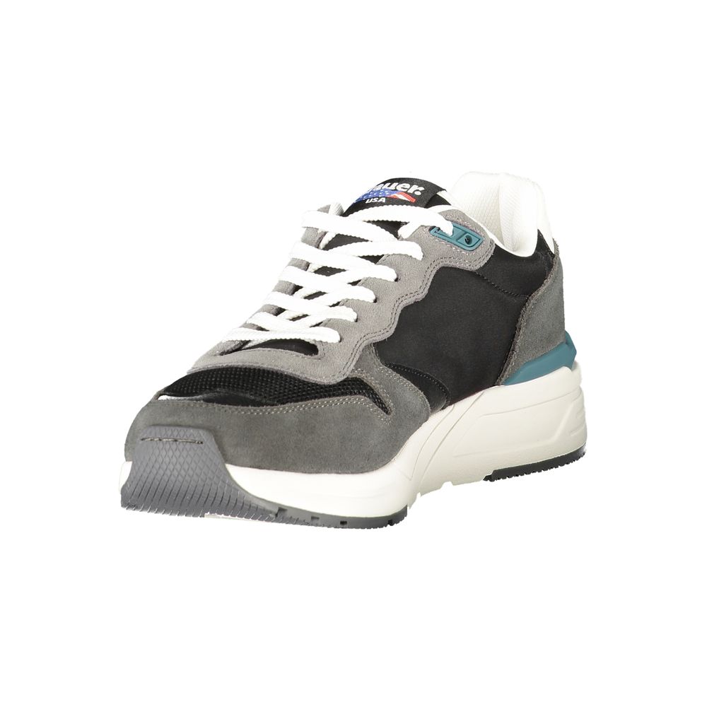 Blauer Black Leather Men Sneaker with striking laces, bold logo, crafted for durability and comfort.
