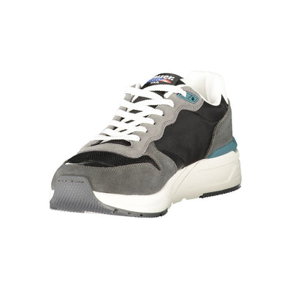 Blauer Black Leather Men Sneaker with striking laces, bold logo, crafted for durability and comfort.