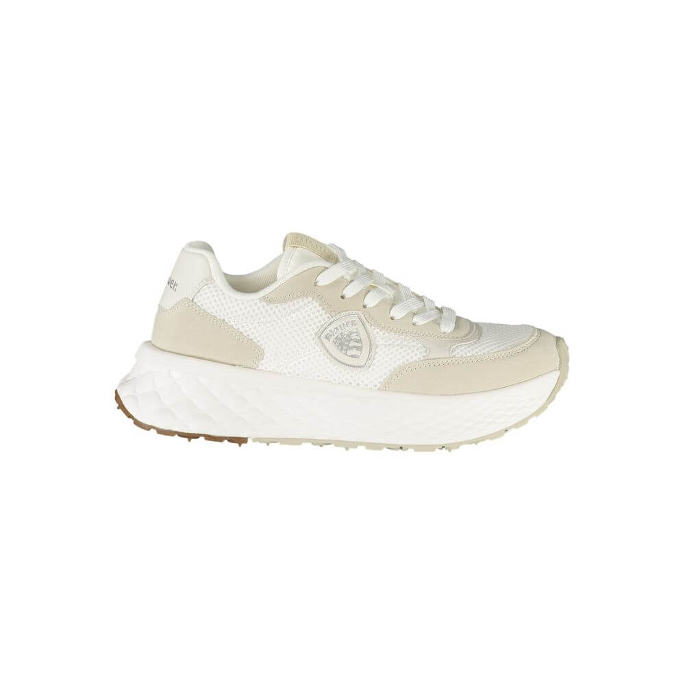 Blauer White Polyester Women Sneaker with logo, side view, featuring removable footbed for style and comfort.
