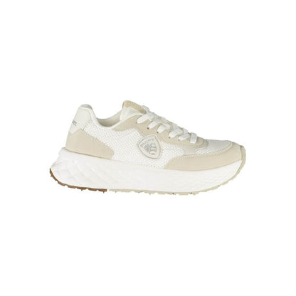 Blauer White Polyester Women Sneaker with logo, side view, featuring removable footbed for style and comfort.