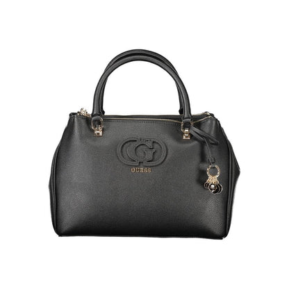 Guess Jeans Black Polyethylene Women Handbag with handles and shoulder strap, embossed logo, and stylish design on white background.