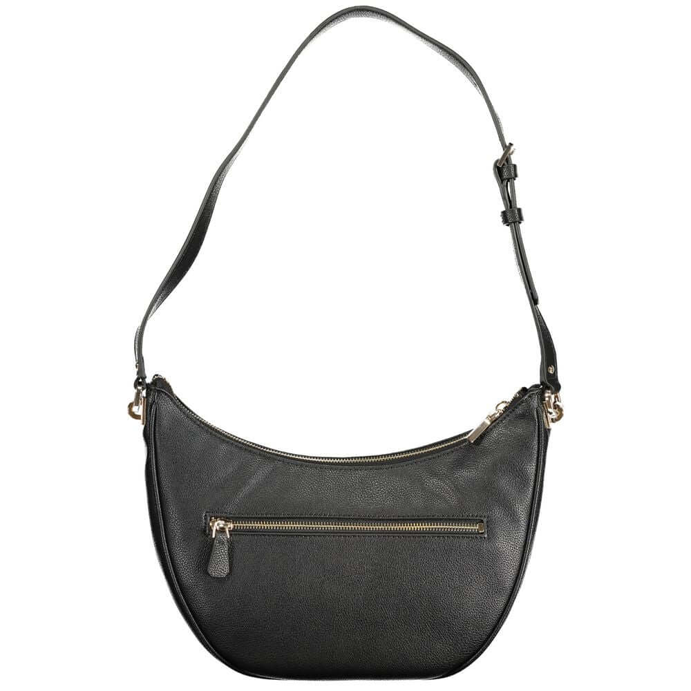 Guess Jeans Black Polyethylene Women Handbag with adjustable strap and zip closure, featuring external and internal pockets for organization.