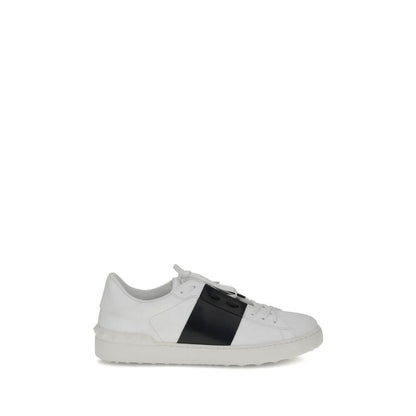 Valentino Garavani White Calf Leather Bos Taurus Low Top Sneakers with side contrasting band and heel studs, AW25 collection.