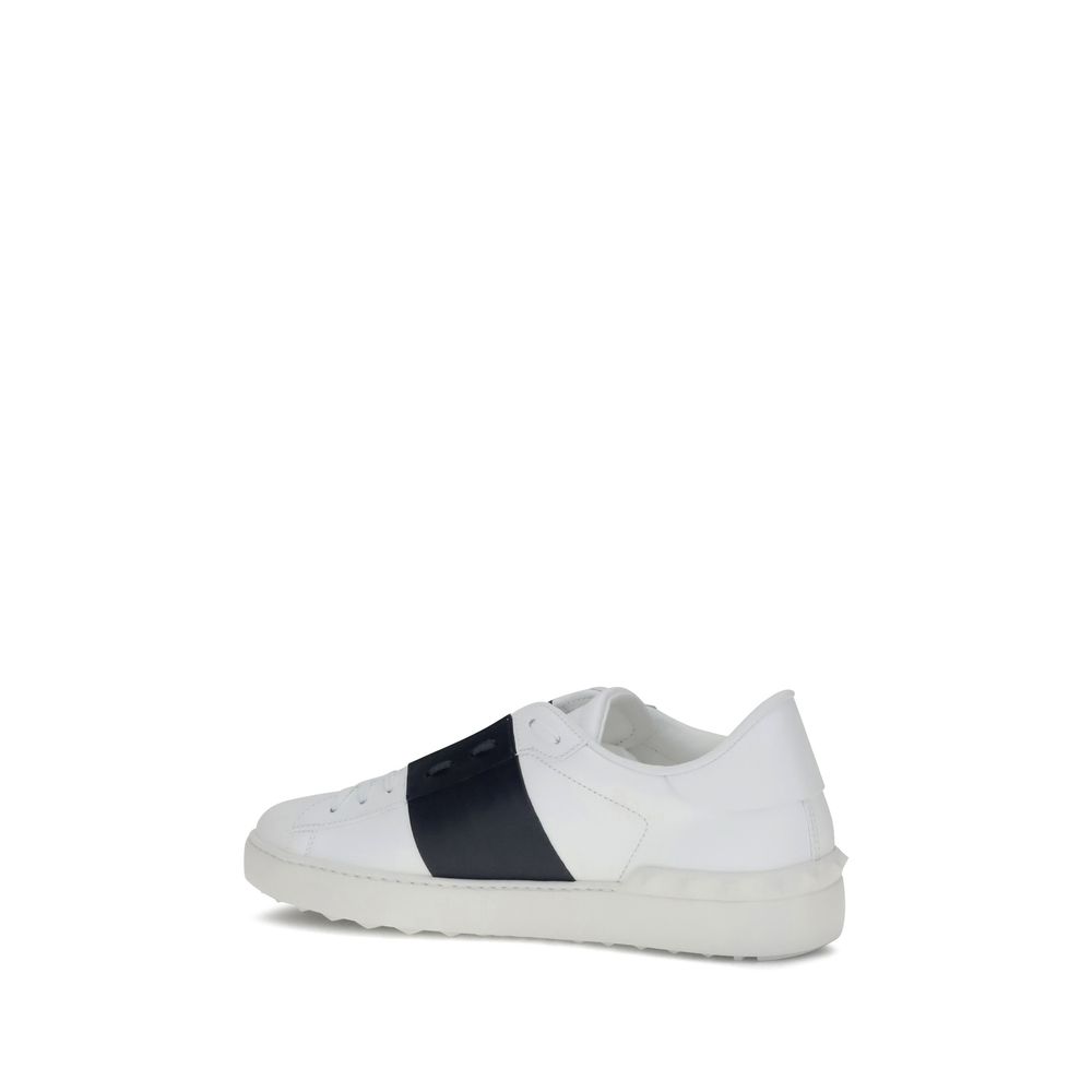 Valentino Garavani White Calf Leather Bos Taurus Low Top Sneakers with contrasting side band and flat sole.