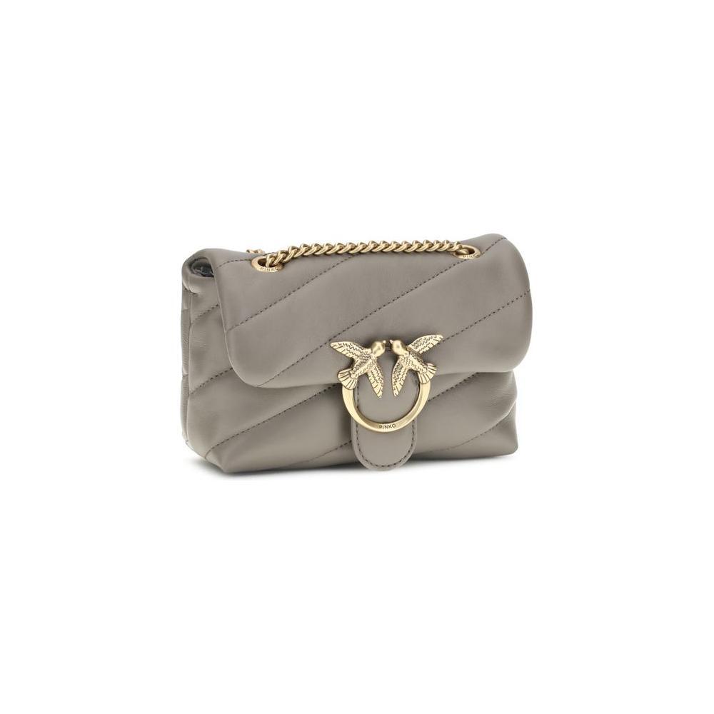 PINKO Gray Calf Leather Bos Taurus Shoulder Bag