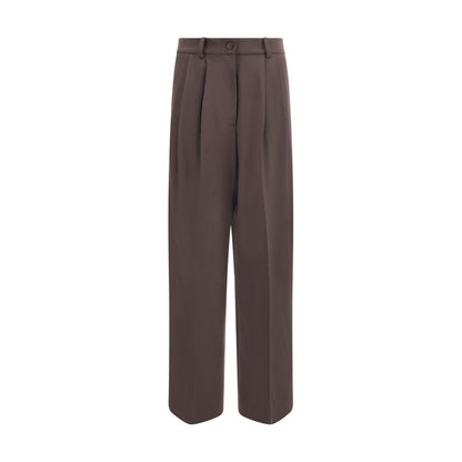 P.A.R.O.S.H. Brown Fleece Wool Dress Pants with front zipper, button closure, and belt loops, ideal for elegant or office looks.