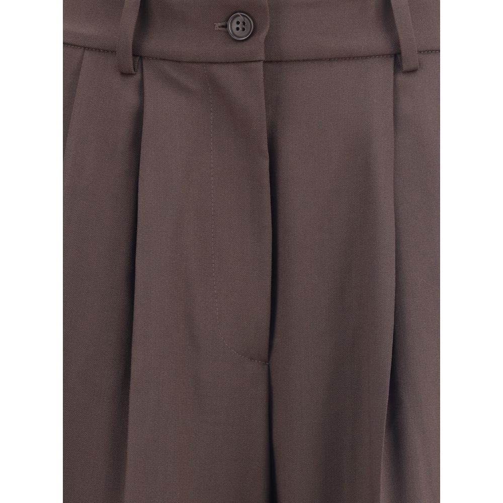 Close-up of P.A.R.O.S.H. Brown Fleece Wool Dress Pants showing button closure and front detail