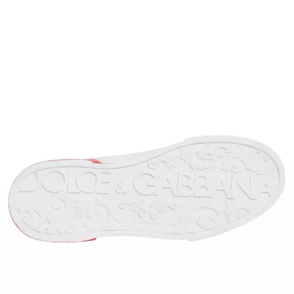 Dolce & Gabbana White Red Portofino Low Top Sneakers Shoes