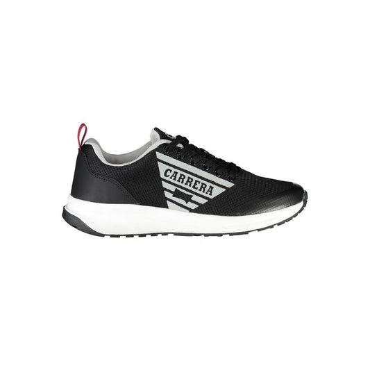 Carrera Black Polyester Sneaker, sports shoe with laces and logo, featuring contrasting details.