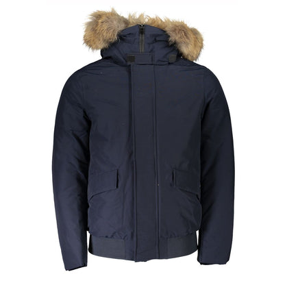 Woolrich Blue Cotton Men's Jacket with Removable Hood