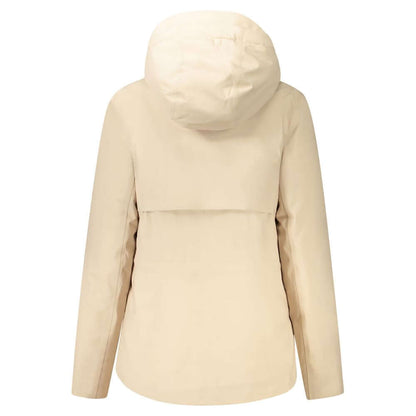 K-WAY Beige Polyester Jackets & Coat, long-sleeved, hooded, double padding, external and internal pockets, contrasting details